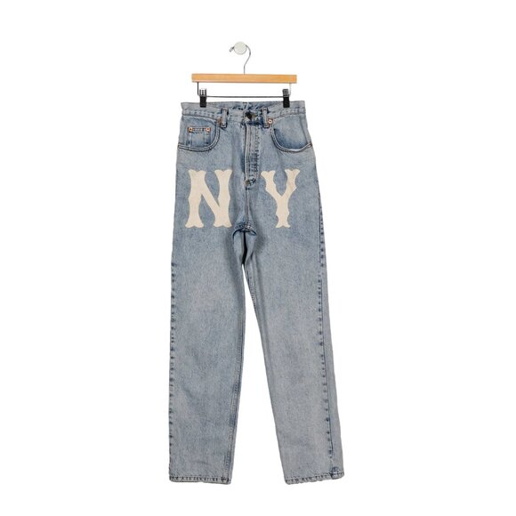 Gucci x MLB Yankees Relaxed Fit Light Wash Patch Jeans 25 - Picture 4 of 8